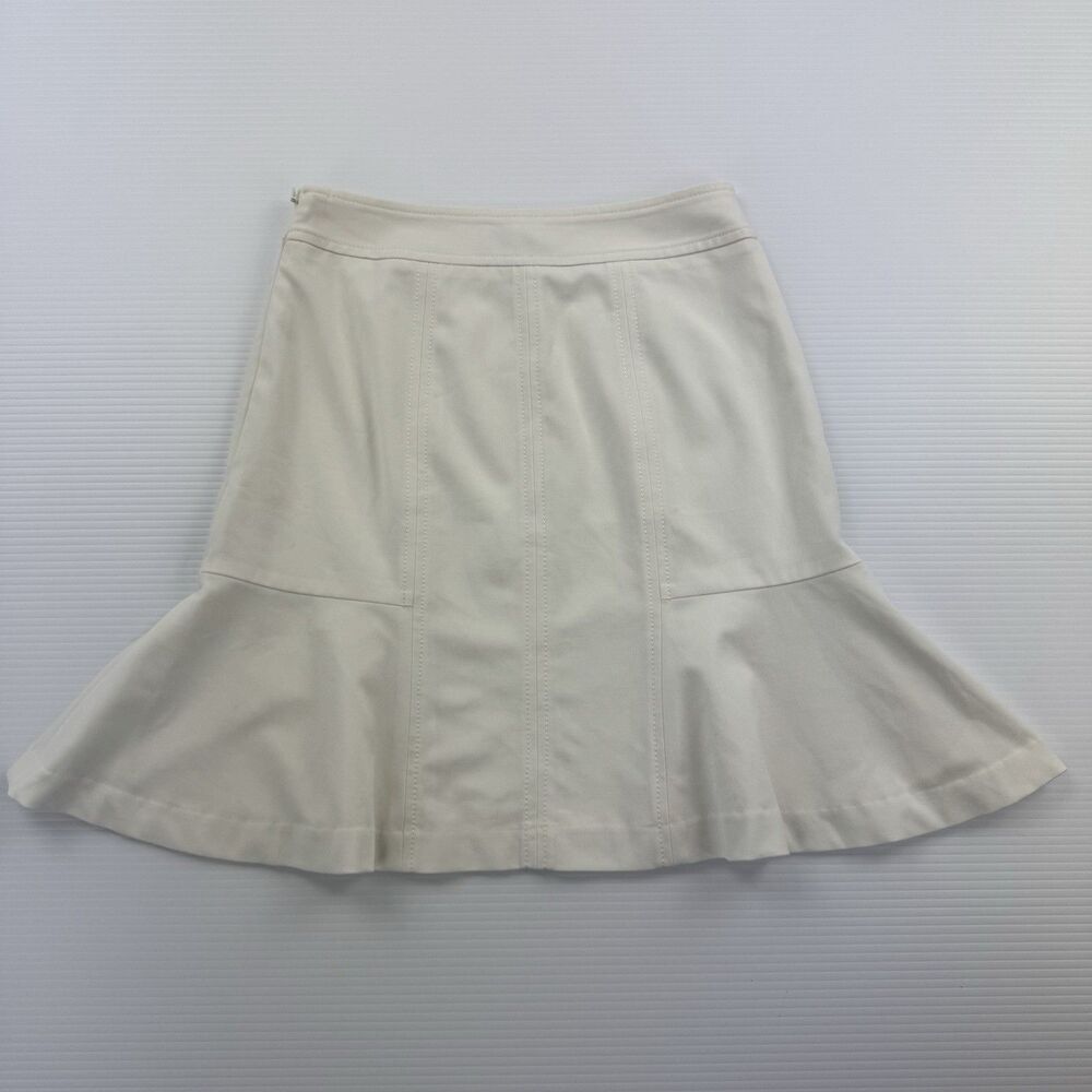 White House Black Market Ecru Ivory Flounce Hem Skirt Size 00 Lined Mini - Picture 5 of 10